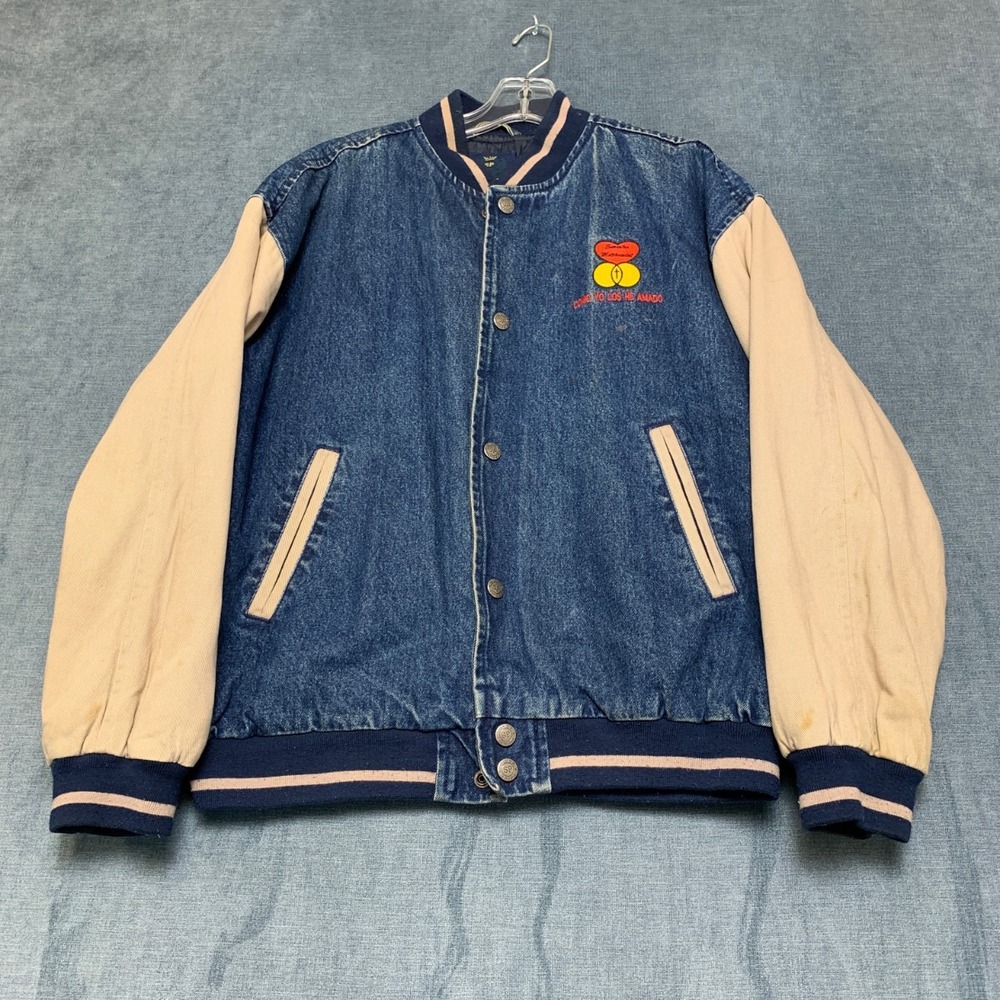Silver Point Varsity Jacket Mens Medium Blue Cotton Quilted Lined Button Front